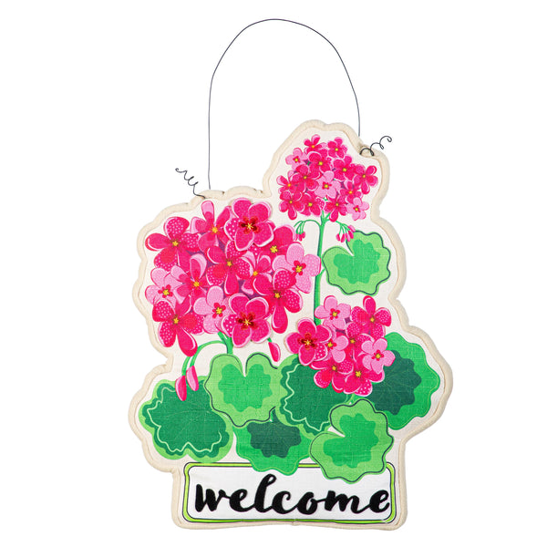 Plow & Hearth Pink Geranium Welcome Friends Estate Door Décor