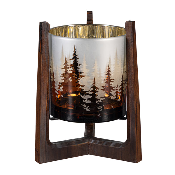 plow & hearth 15" Wood Hurricane Candle Holder