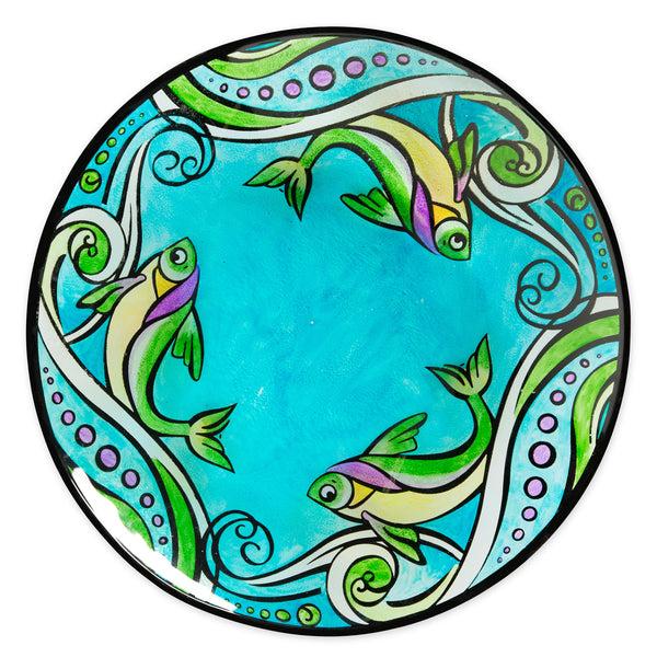 plow & hearth 19" Glass Hand-painted Fish Birdbath