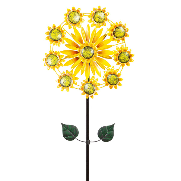 Plow & Hearth 75"H Double Sunflower Wind Spinner