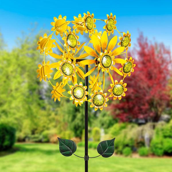 plow & hearth 75"H Double Sunflower Wind Spinner