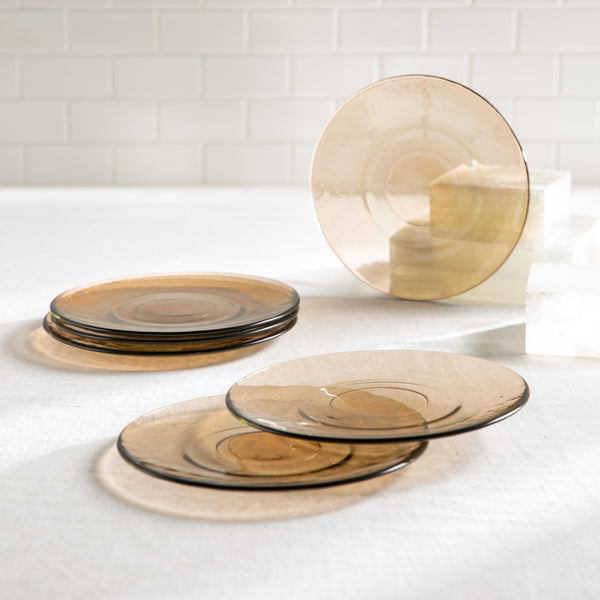 plow & hearth 8" Glass Salad Plate Set of 6 Sand