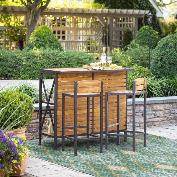 plow & hearth Aacia Bar Table with Iron Frame