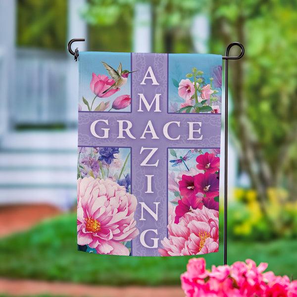 plow & hearth Amazing Grace Cross Suede Garden Flag