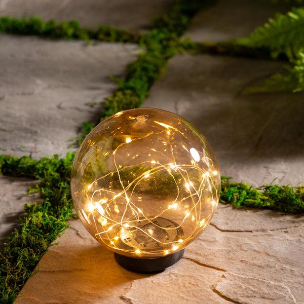 plow & hearth Amber Solar Lighted Globe Stake Small