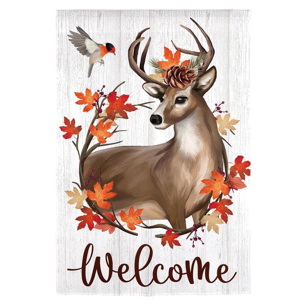 Plow & Hearth Autumn Deer Wreath Moire Garden Flag