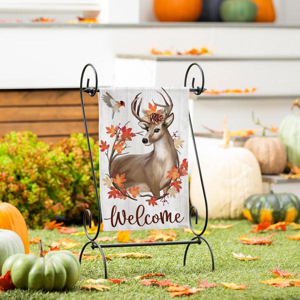 plow & hearth Autumn Deer Wreath Moire Garden Flag