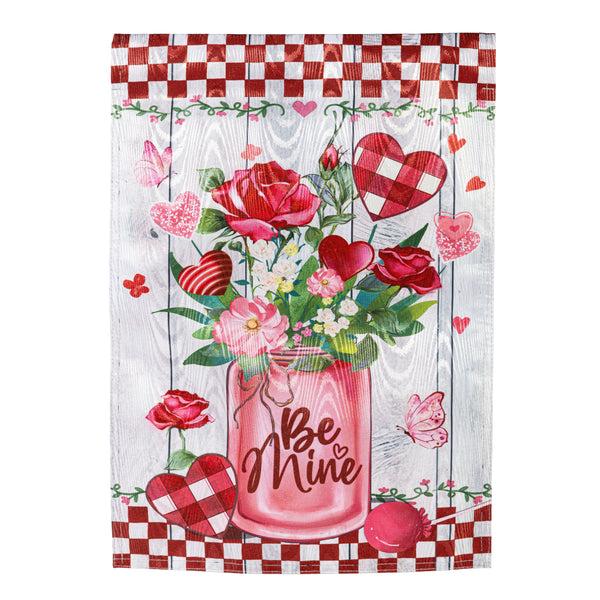 Plow & Hearth Be Mine Mason Jar Moire Garden Flag