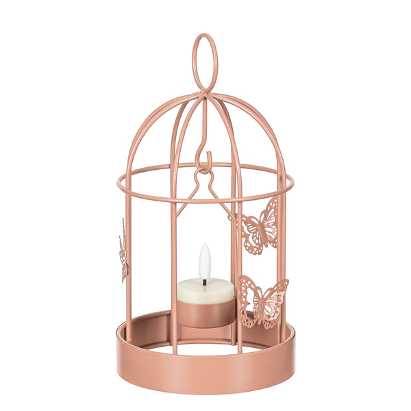 plow & hearth Bird Cage LED Candle Lantern Pink