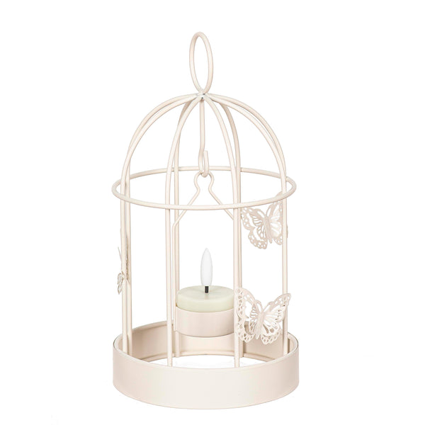 plow & hearth Bird Cage LED Candle Lantern White