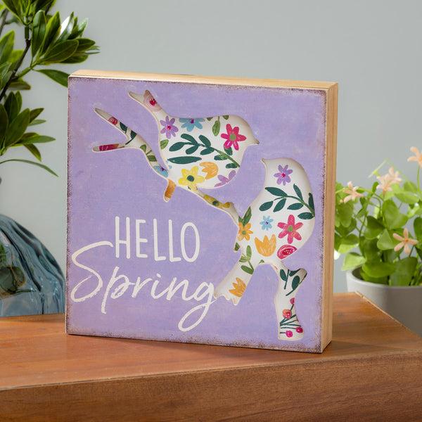 plow & hearth Bird Hello Spring Wood Table Sign 8"