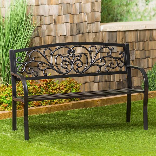 plow & hearth Blooming Garden Metal Bench Black