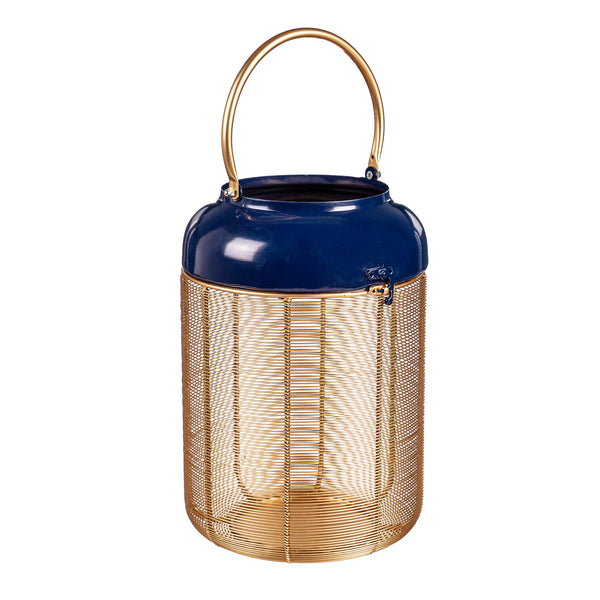 Plow & Hearth Blue And Gold Metal Lanterns Set Of 2