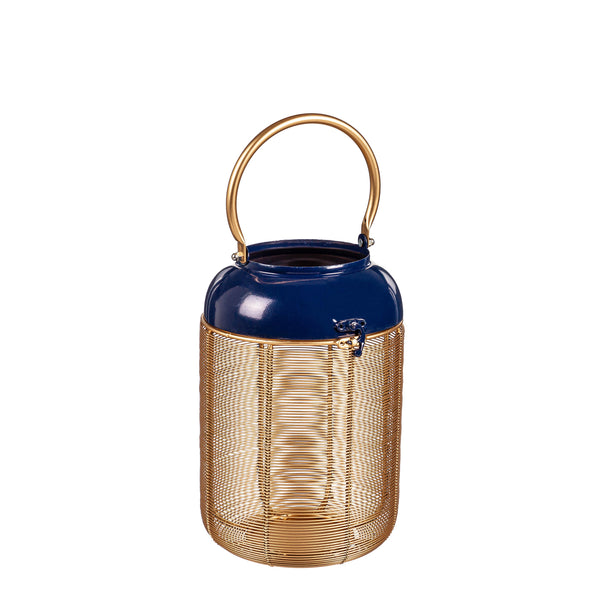 Plow & Hearth Blue And Gold Metal Lanterns Set Of 2