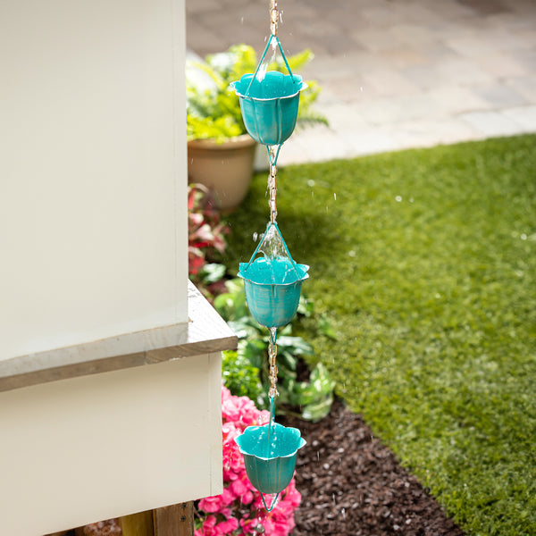 plow & hearth Blue Flower Cup Rain Chain