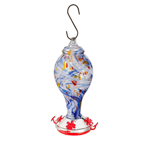 Plow & Hearth Blue Swirled Glass Hummingbird Feeder