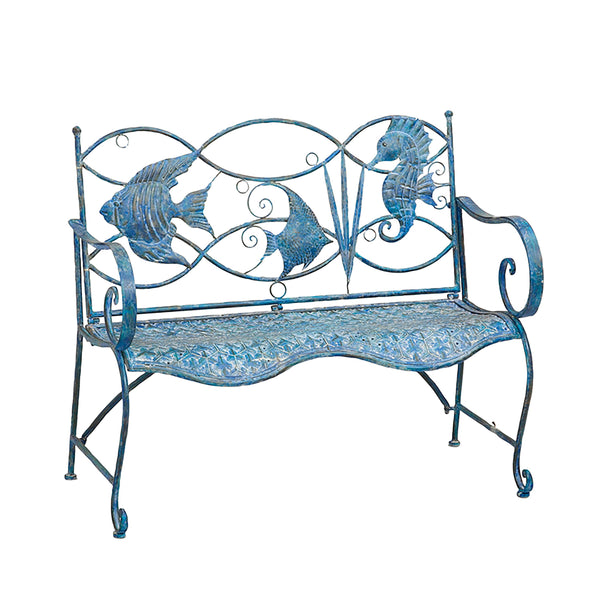 Plow & Hearth Blue Tropical Fish Metal Bench