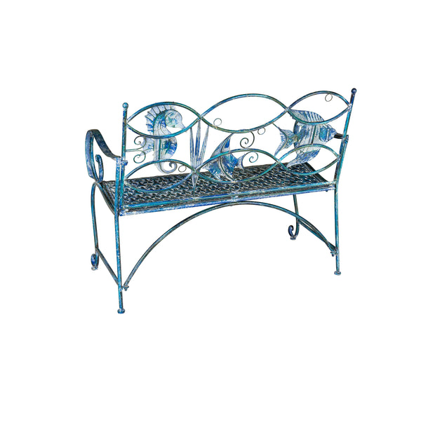 Plow & Hearth Blue Tropical Fish Metal Bench