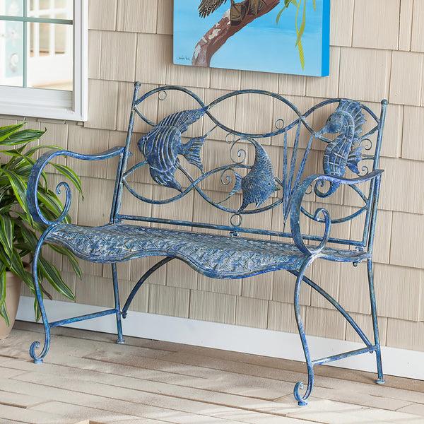 plow & hearth Blue Tropical Fish Metal Bench