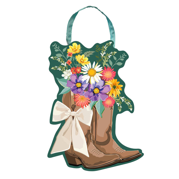 plow & hearth Boots And Bow Floral Door Decor