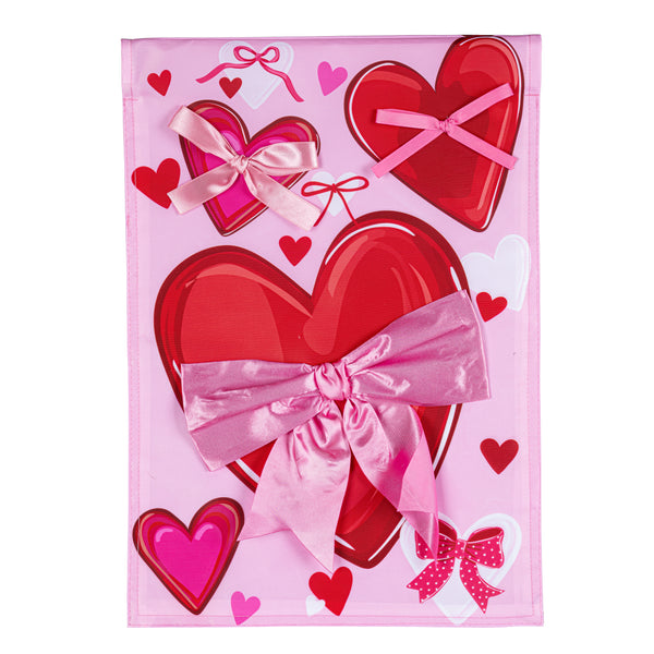 Plow & Hearth Bows & Hearts Applique Garden Flag