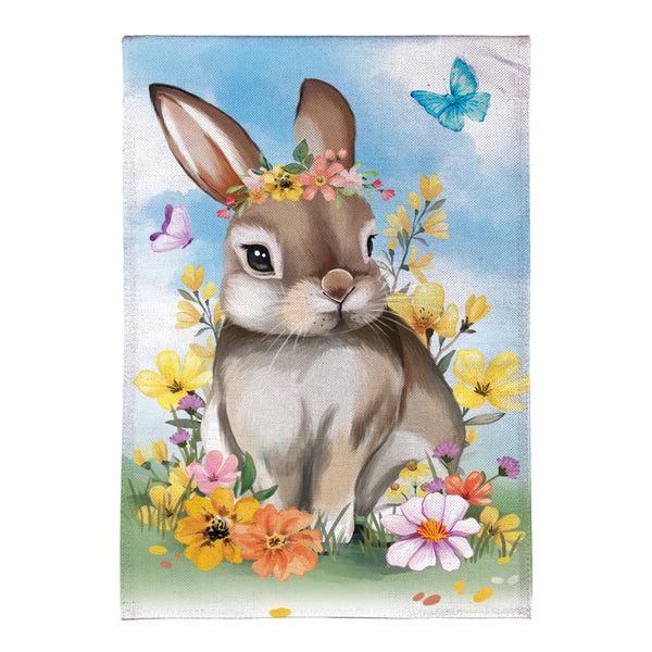 Plow & Hearth Bunny Blooms Floral Burlap Garden Flag