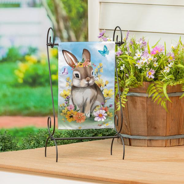 plow & hearth Bunny Blooms Floral Burlap Garden Flag