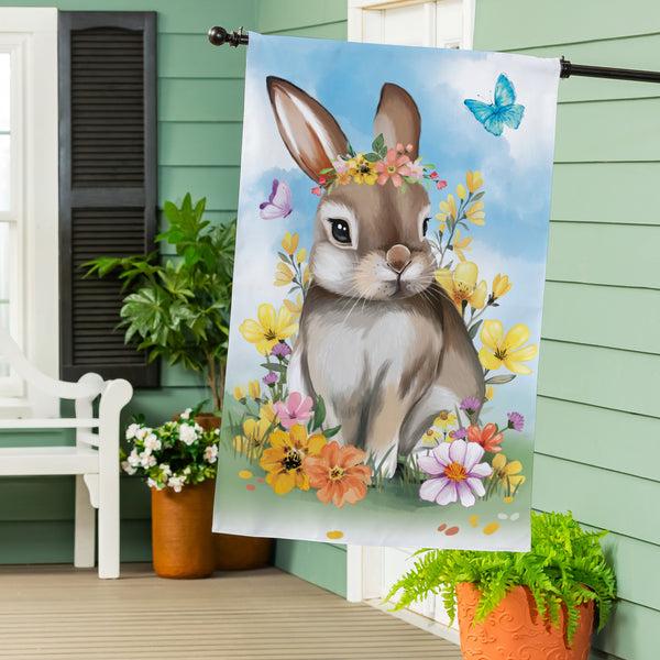 plow & hearth Bunny Blooms Floral Burlap House Flag