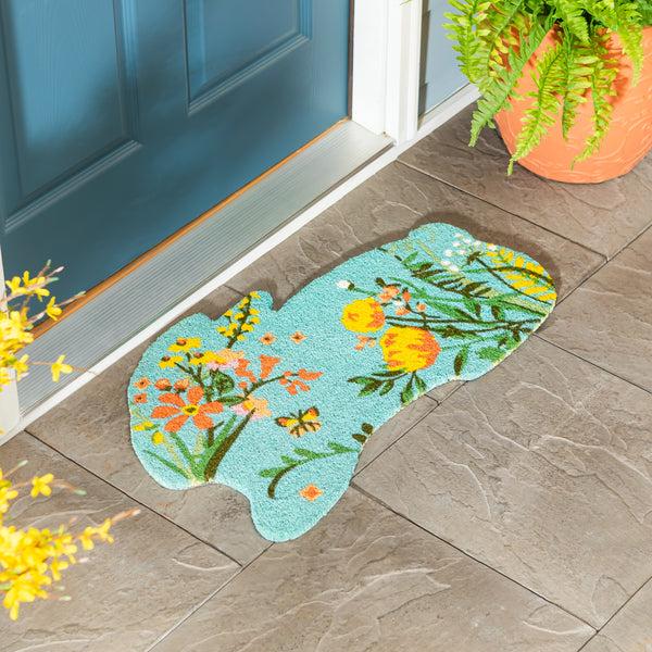plow & hearth Bunny Blooms Floral Shaped Coir Mat
