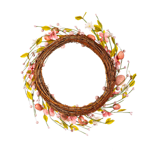 Plow & Hearth Bunny Blooms Wreath Easter Eggs 16"H