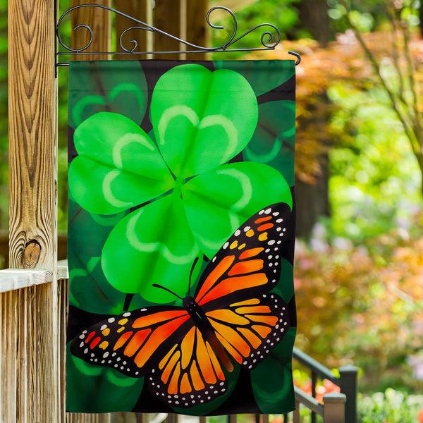 plow & hearth Butterfly Clover Suede House Flag