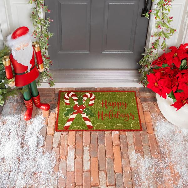 Plow & Hearth Candy Cane Coir Mat