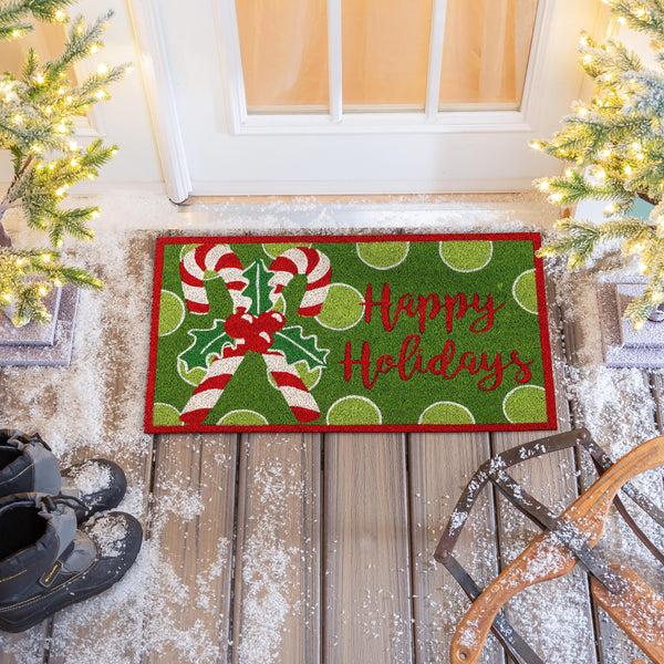 plow & hearth Candy Cane Coir Mat
