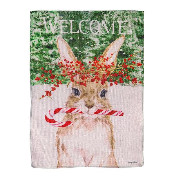 Plow & Hearth Candy Cane Rabbit Burlap Garden Flag