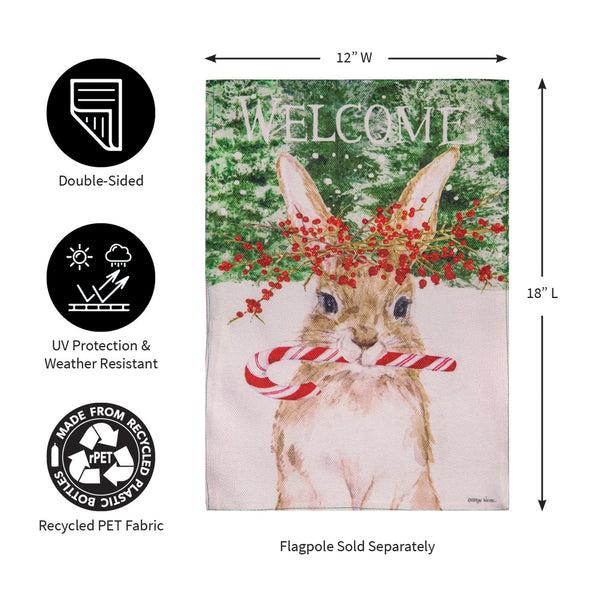 Plow & Hearth Candy Cane Rabbit Burlap Garden Flag