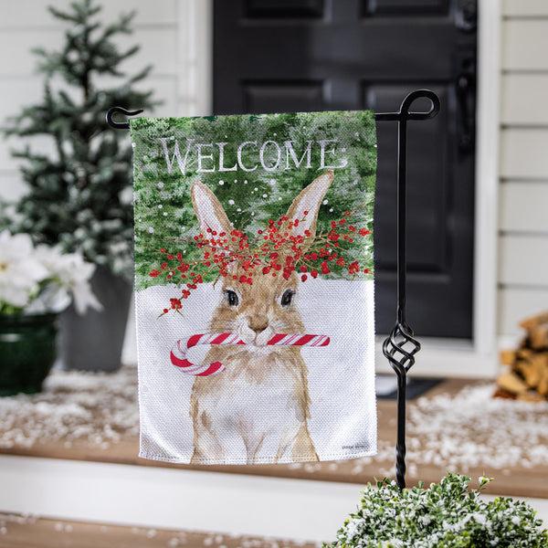 plow & hearth Candy Cane Rabbit Burlap Garden Flag