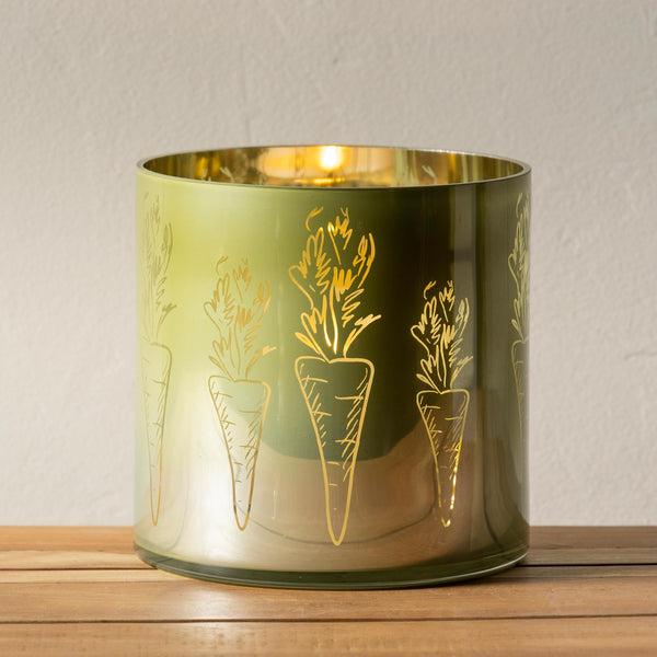 plow & hearth Carrot-Etched Glass Hurricane Medium