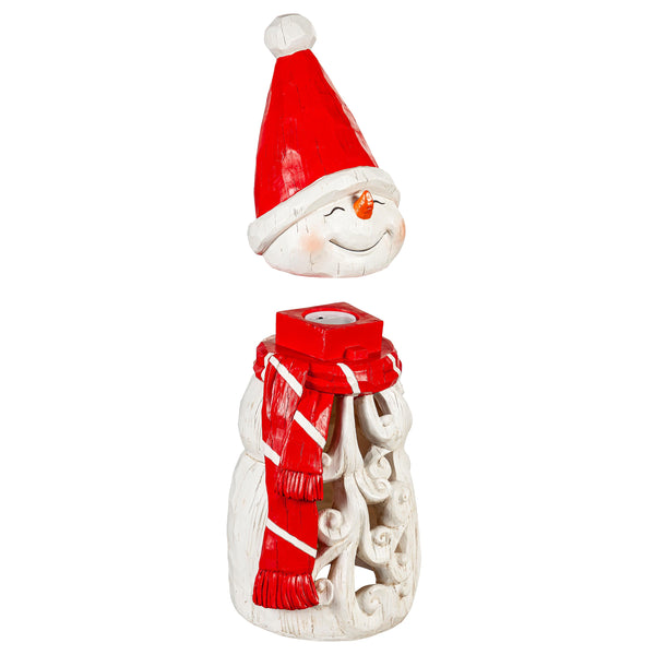 Plow & Hearth Carved Lighted Holiday Snowman Statue