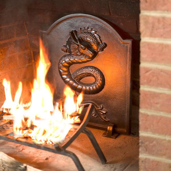 plow & hearth Cast Iron Fireback with Dragon Design