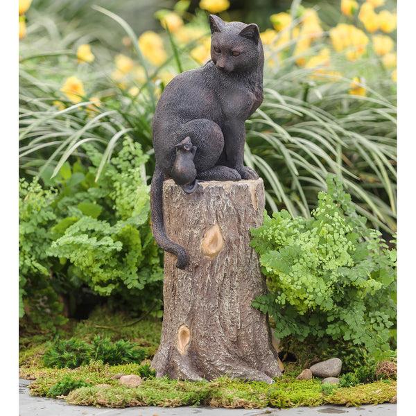 Plow & Hearth Cat And Mouse On Stump Lawn Ornament