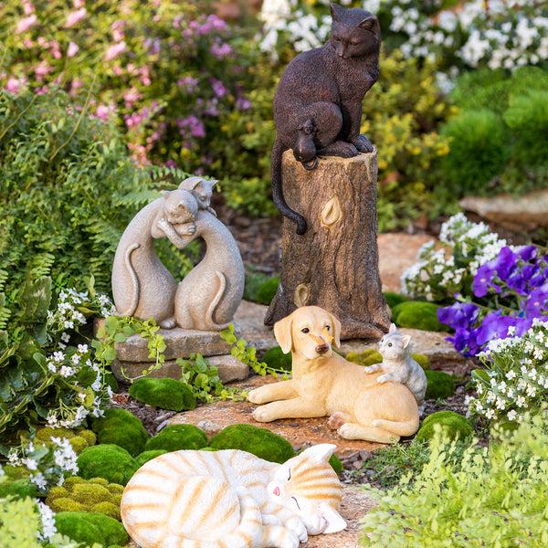 Plow & Hearth Cat And Mouse On Stump Lawn Ornament