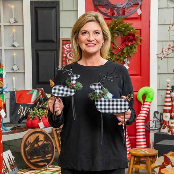 Plow & Hearth Checkered Deer Table Décor Set Of 3