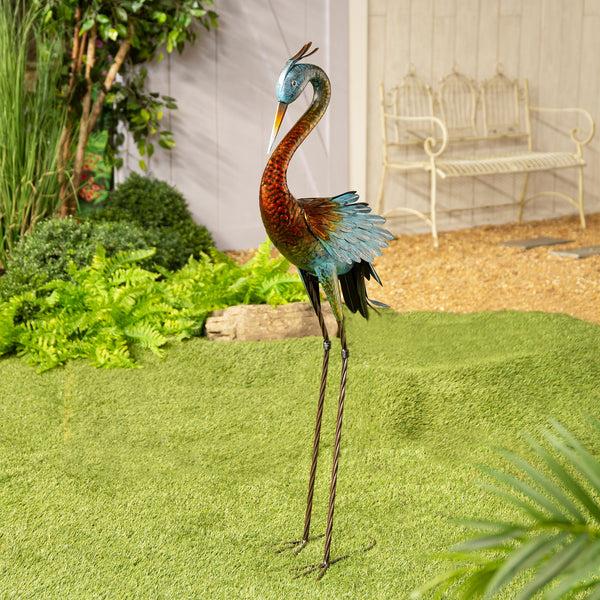 plow & hearth Colorful Crane Metal Garden Statue