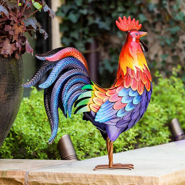 Plow & Hearth Colorful Metal Rooster Garden Statue