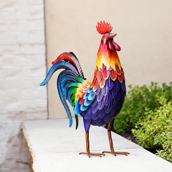 Plow & Hearth Colorful Metal Rooster Garden Statue