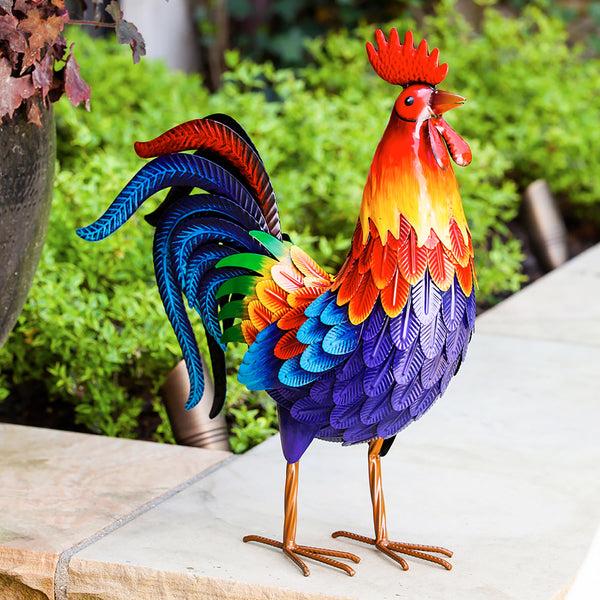 plow & hearth Colorful Metal Rooster Garden Statue