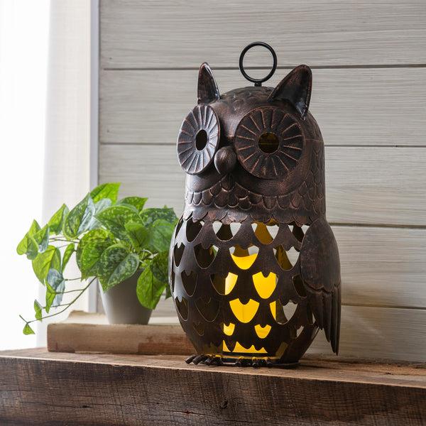 Plow & Hearth Crafted Metal LED Owl Lantern