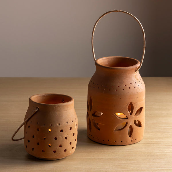 Plow & Hearth Cut-Out Dots Clay Lantern