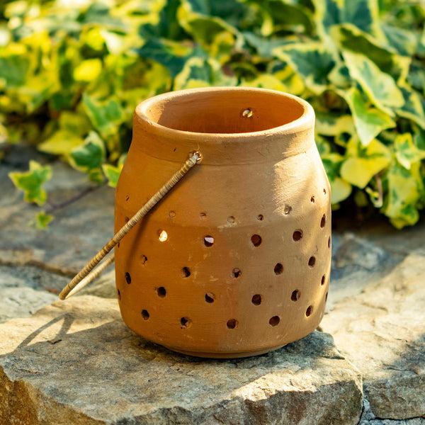 plow & hearth Cut-Out Dots Clay Lantern