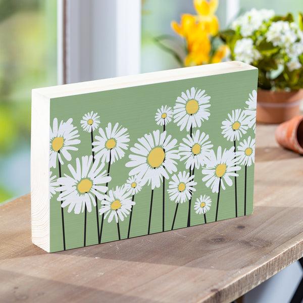 plow & hearth Daisy Scape Sign Wood Block 12"L x 8"H